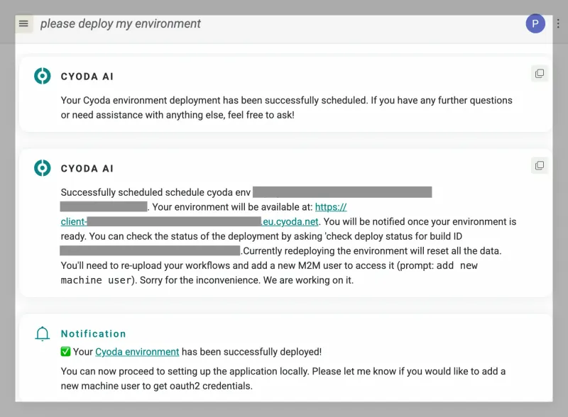 Environment Deployed Confirmation